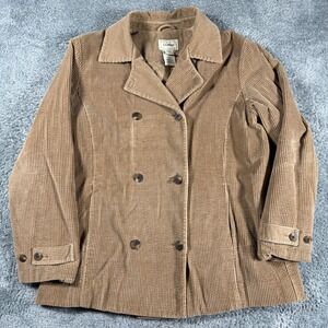 LL Bean Womens Corduroy Double Breasted Blazer Jacket Quilted Lined Size Large